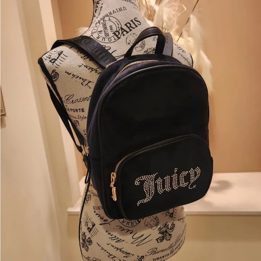 Juicy Couture Black Backpack with Rhinestone Logo